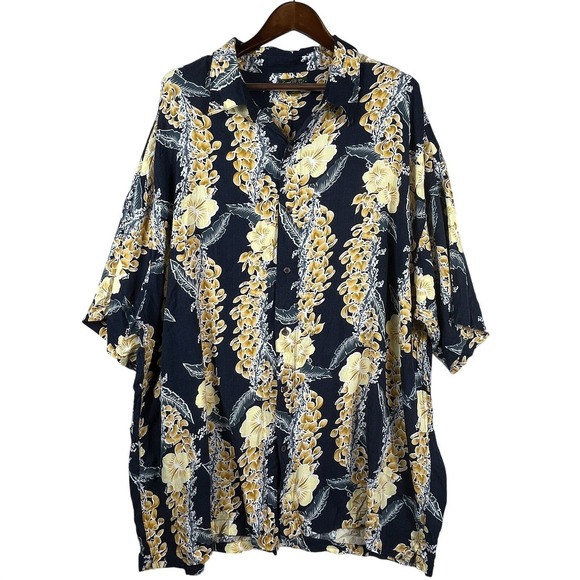 David Taylor Collection Other - Hawaiian Hibiscus Lei Floral Shirt Mens 4XL Button Navy Yellow Resort Casual